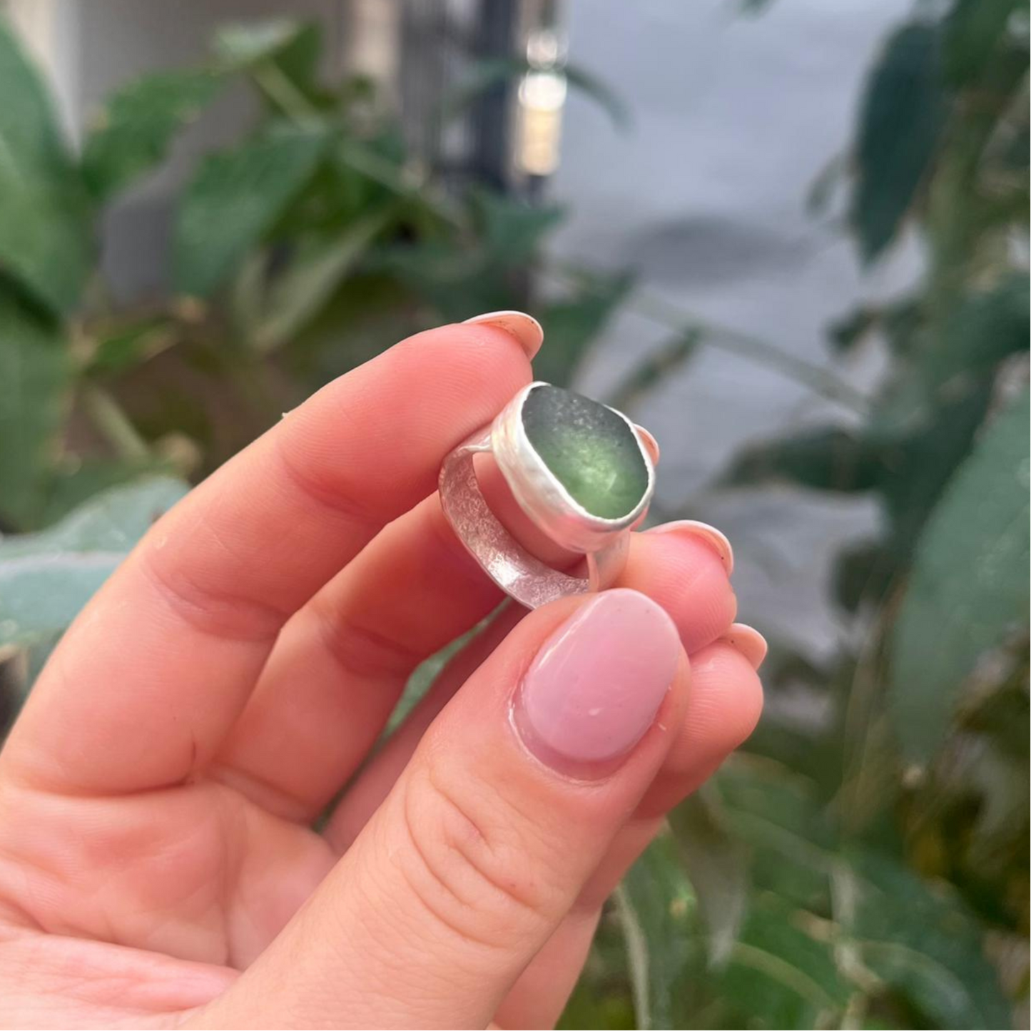 Eco Silver Ring - Green Sea Glass