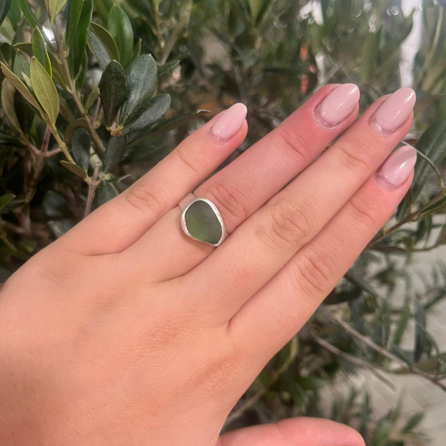 Eco Silver Ring - Green Sea Glass
