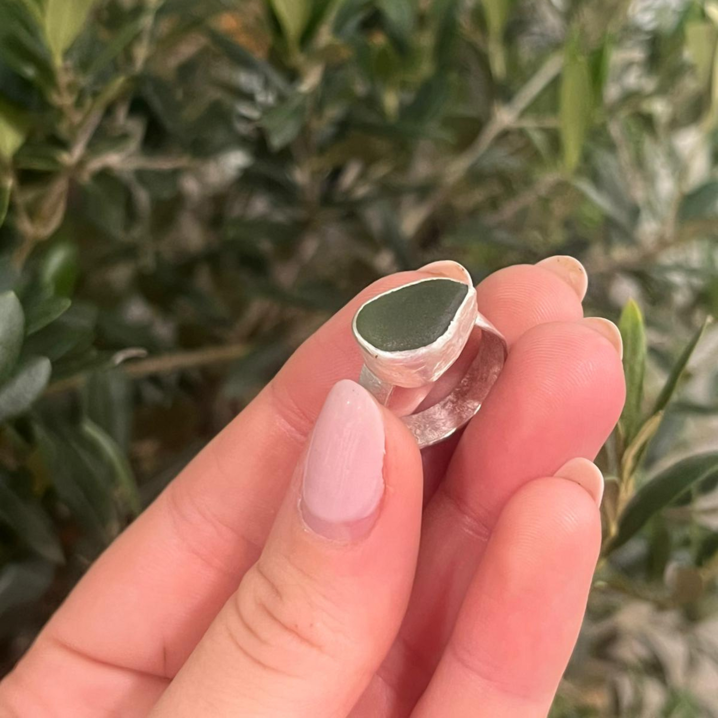 Eco Silver Ring - Green Sea Glass