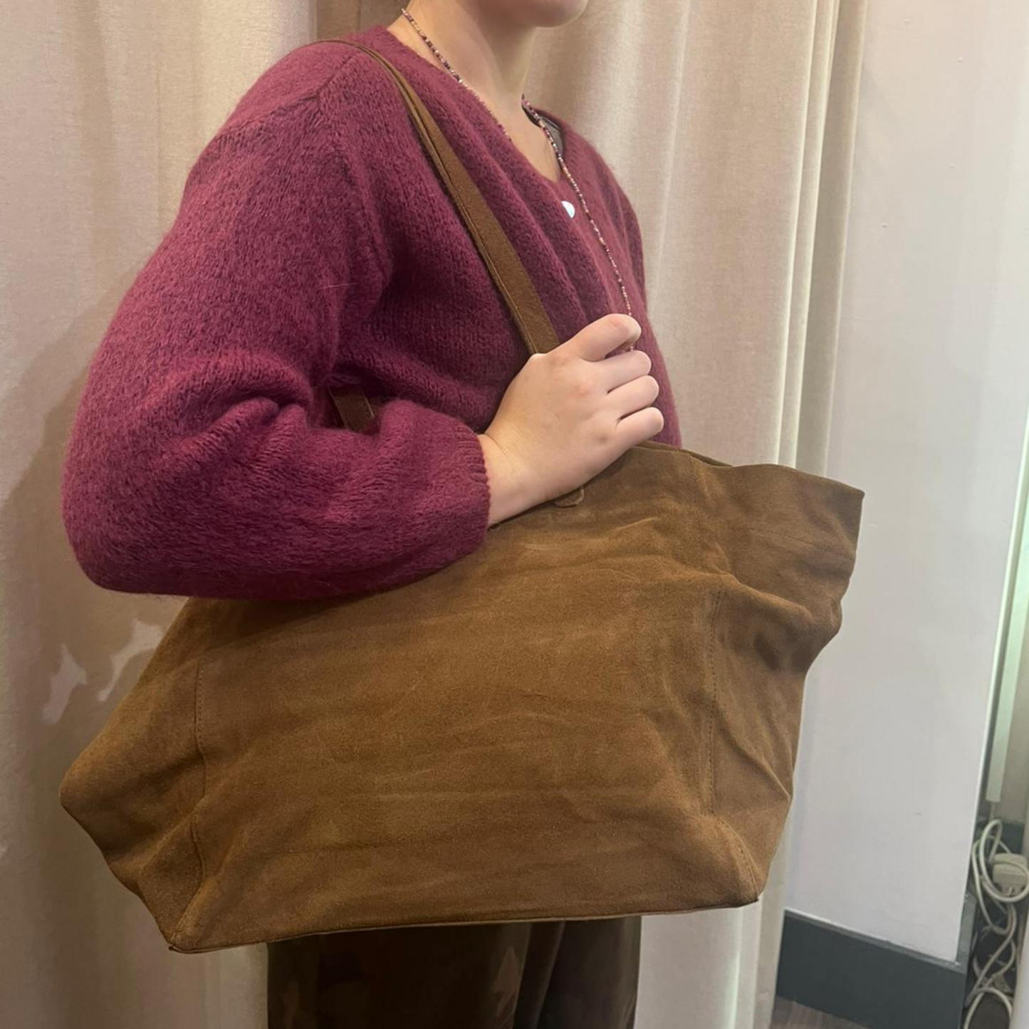 Suede Slouch Bag - Tan