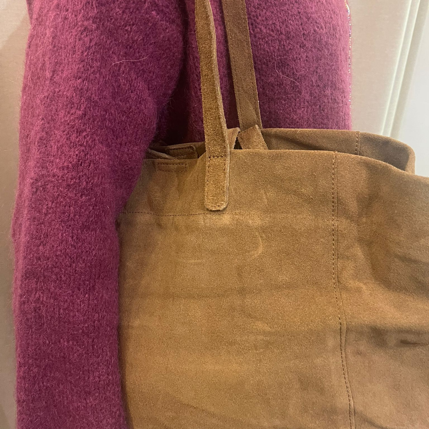 Suede Slouch Bag - Tan