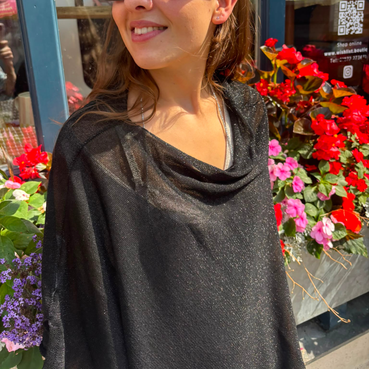 Sparkle Poncho Throwover - Black