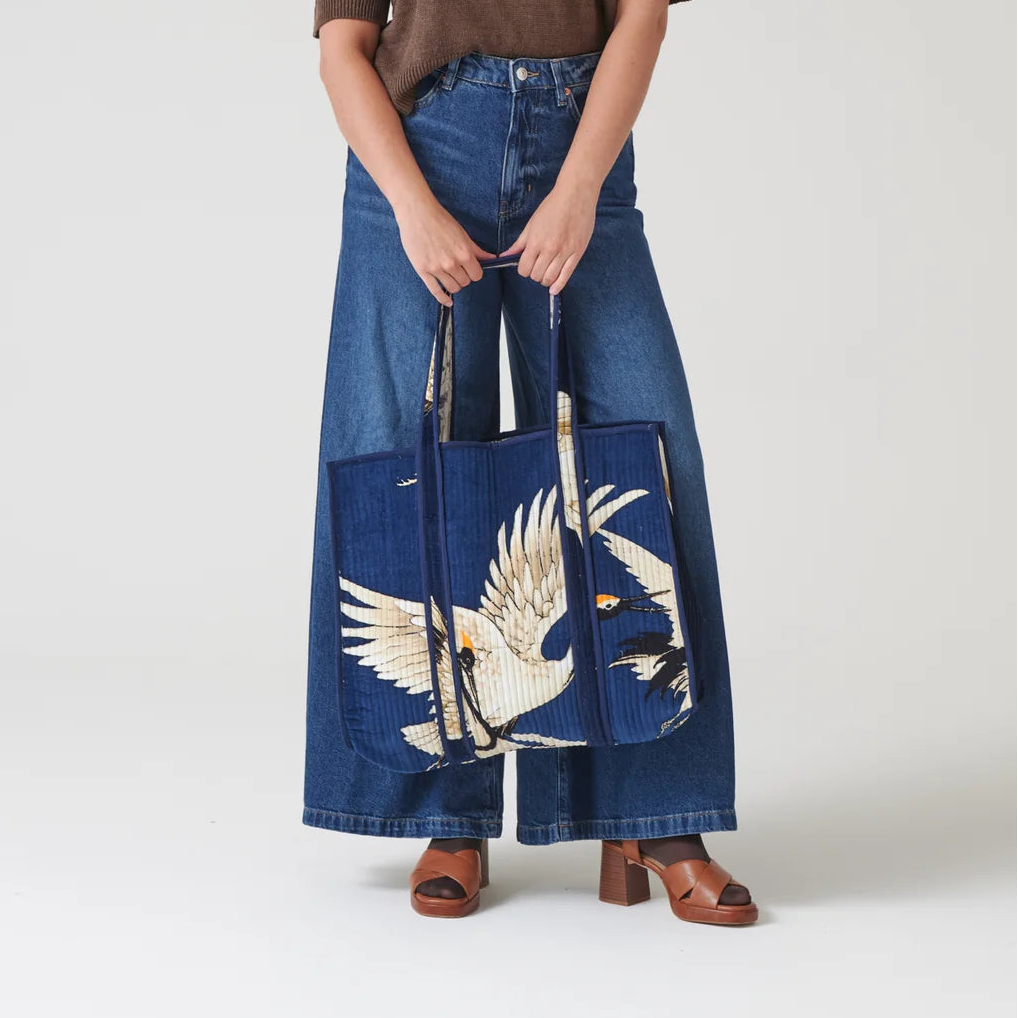 Velvet Tote Bag - Stork Navy