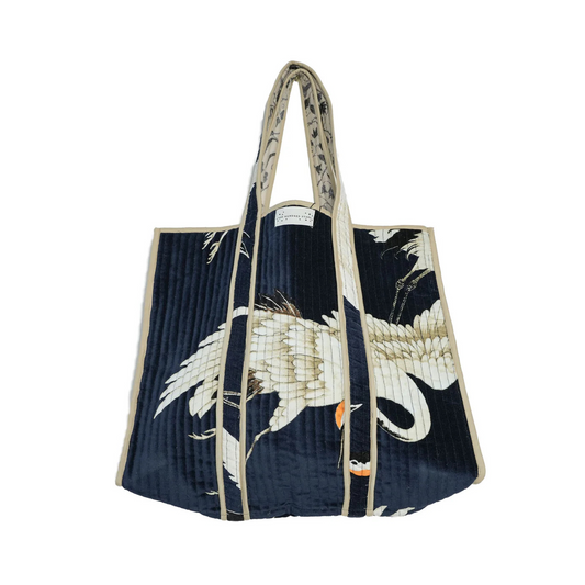 Velvet Tote Bag - Stork Navy