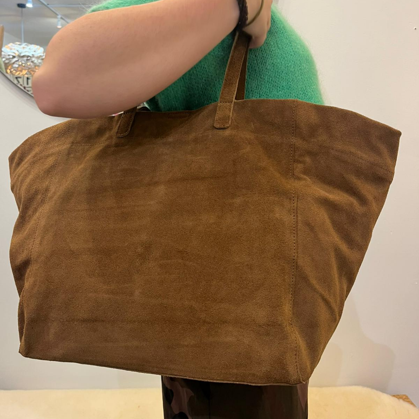 Suede Slouch Bag - Tan