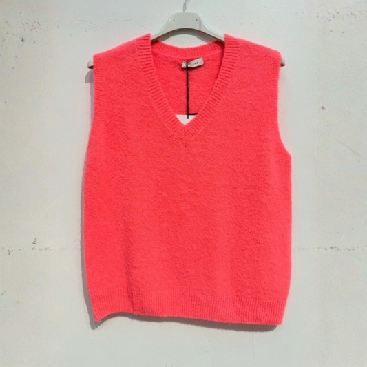 Alpaca Blend Sleeveless Knit Vest - Neon Coral
