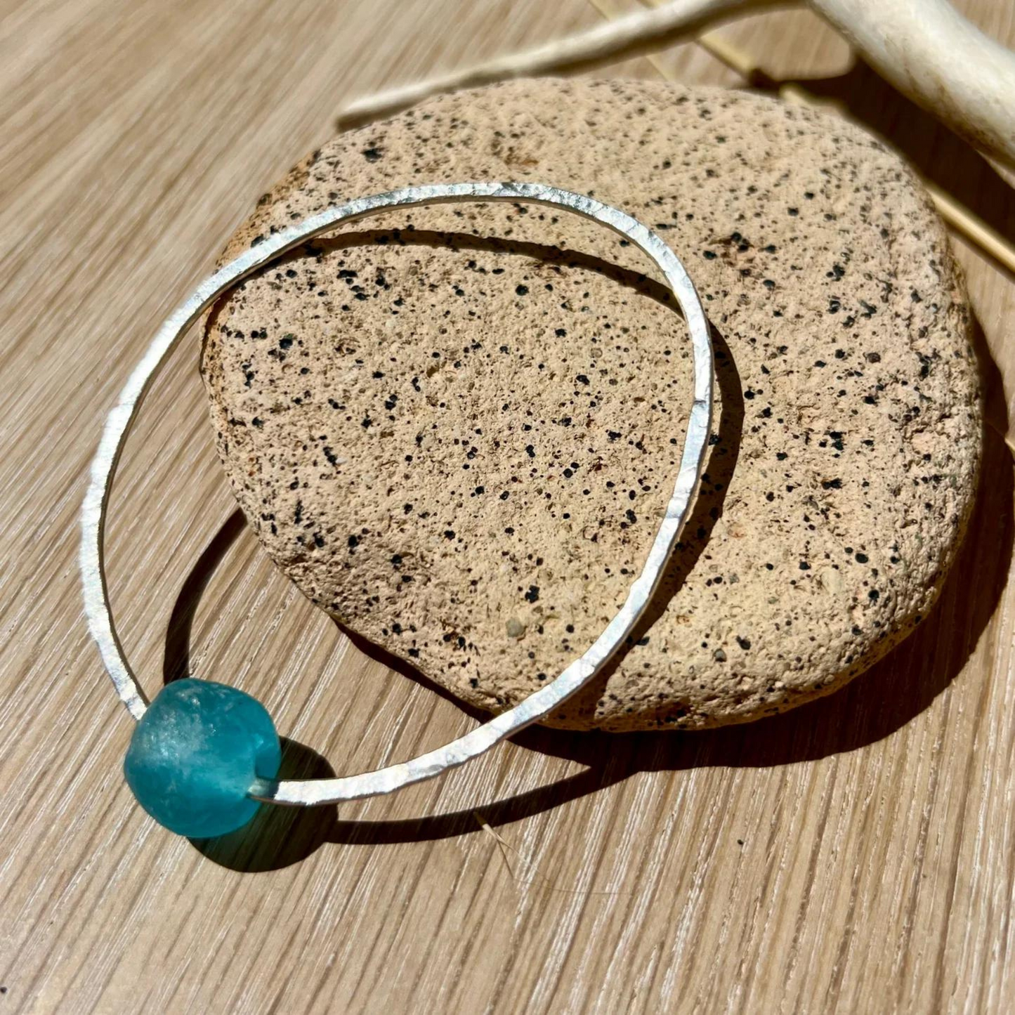 Sarah Drew Silver Bottle Bead Bangle - Teal