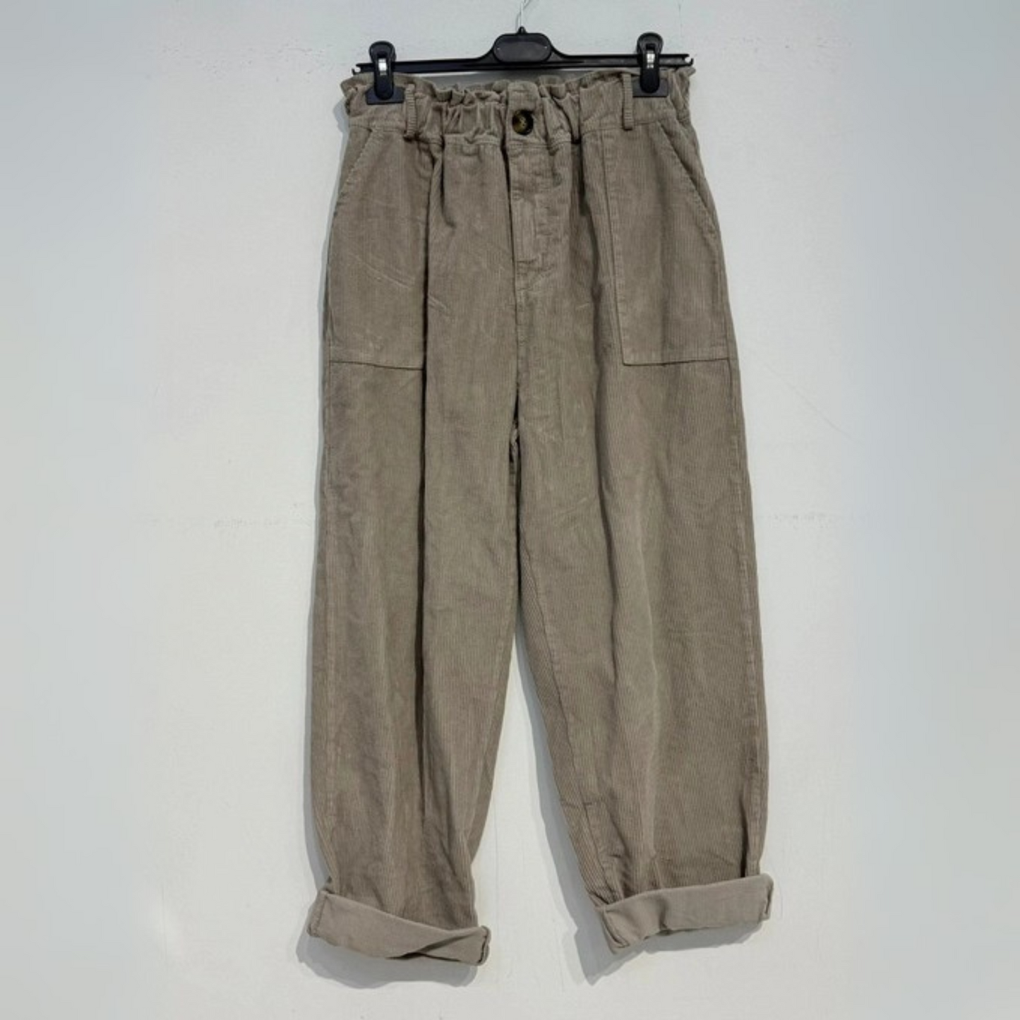Corduroy Trousers with Button - Taupe