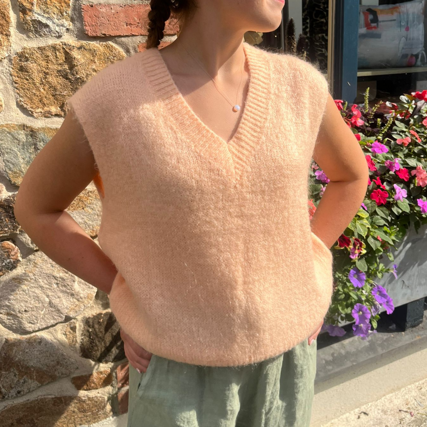 Tessa Knitted Mohair Vest - Peach