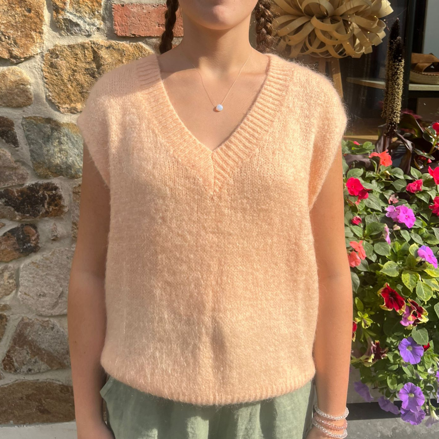 Tessa Knitted Mohair Vest - Peach