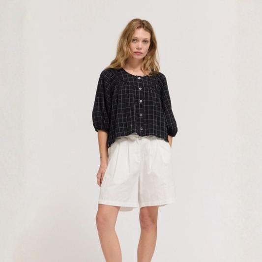 Cotton Gauze Top - Grid Check