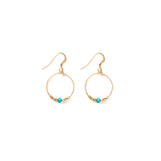 Gold Hoop Beaded Earrings - Turquoise