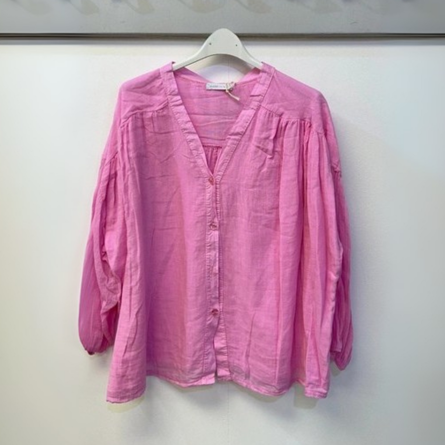 Cotton V Neck Shirt - Pink