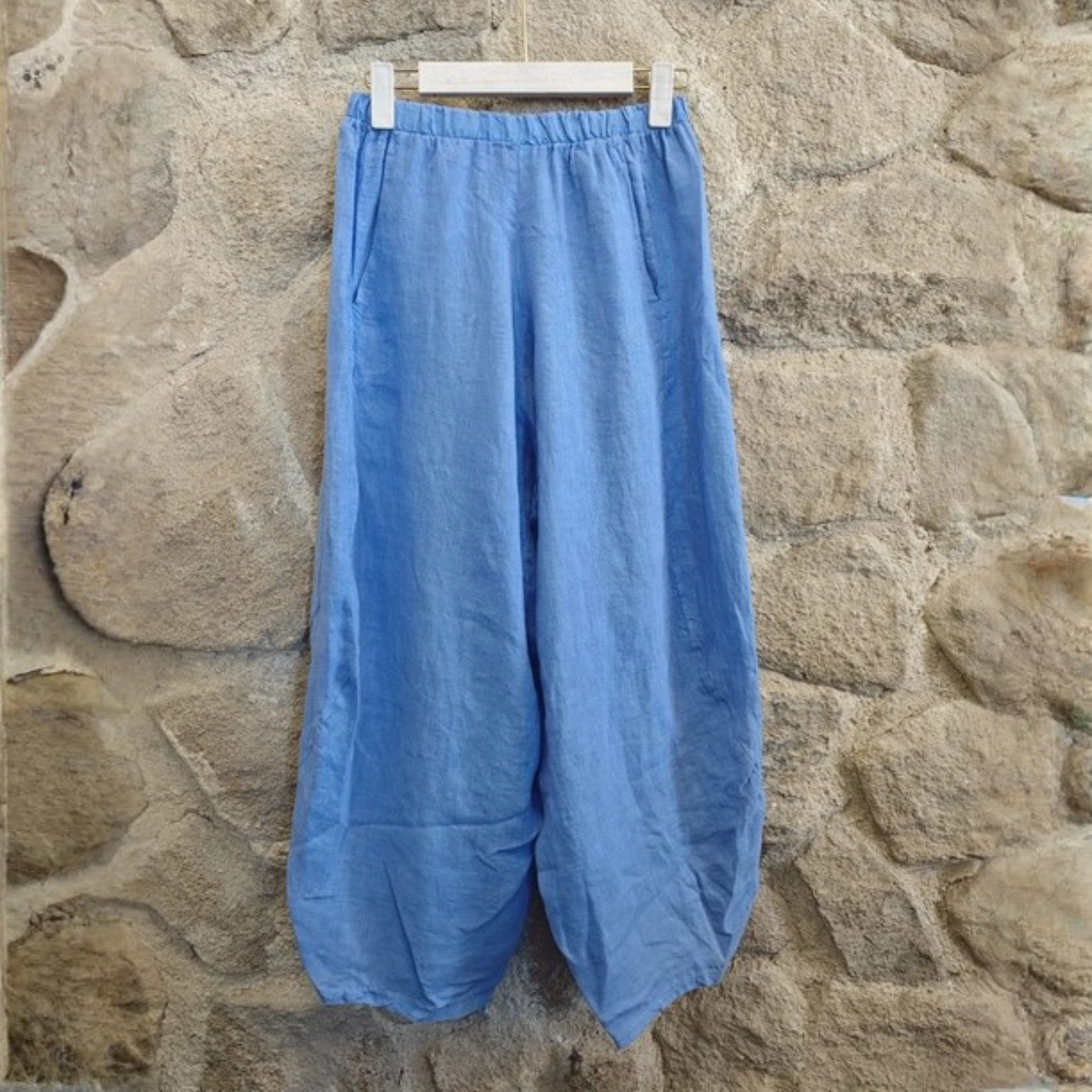 Linen Barrel Leg Trousers - Azure Blue