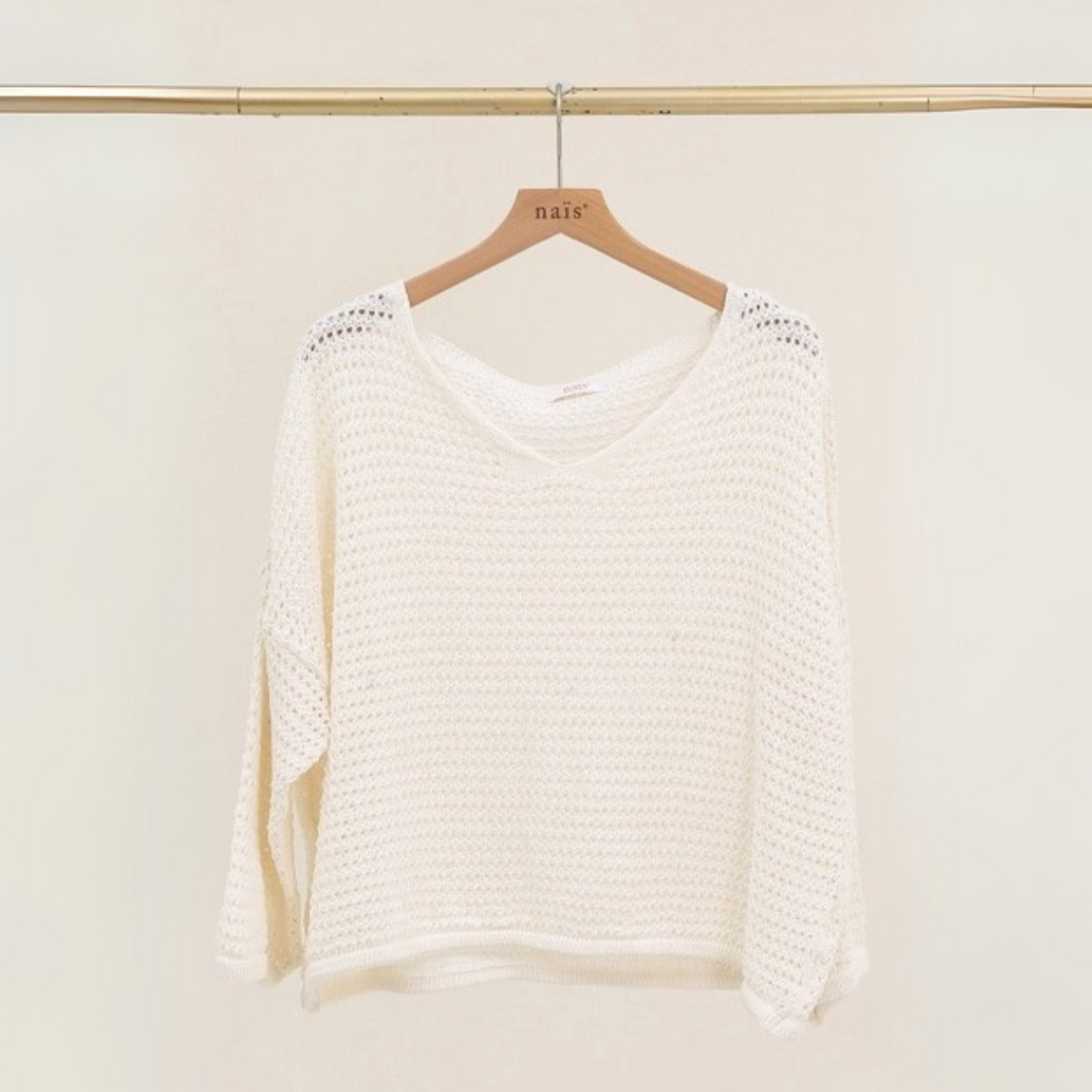 NAÏS V Neck Crochet Sweater - Ecru