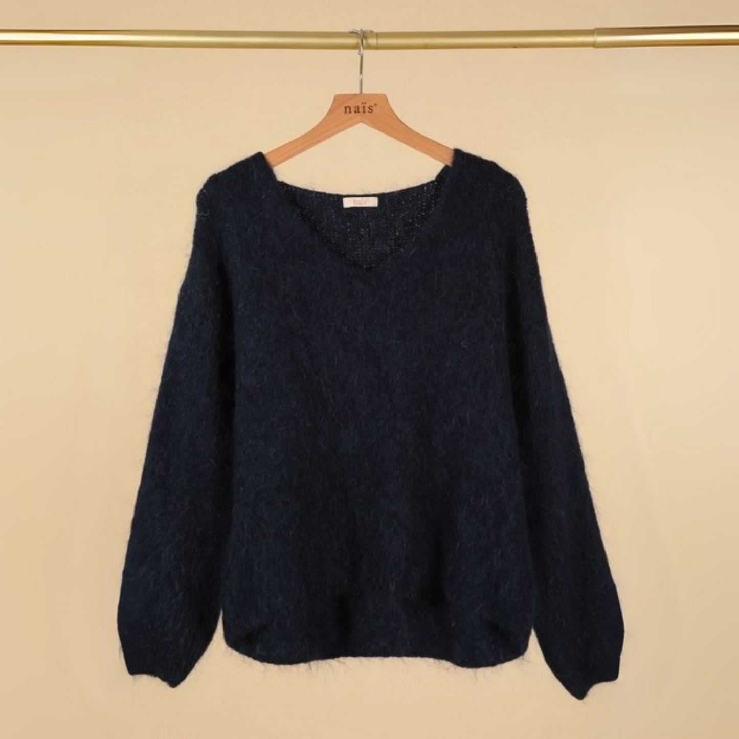 Mohair Blend V Neck Jumper - Black