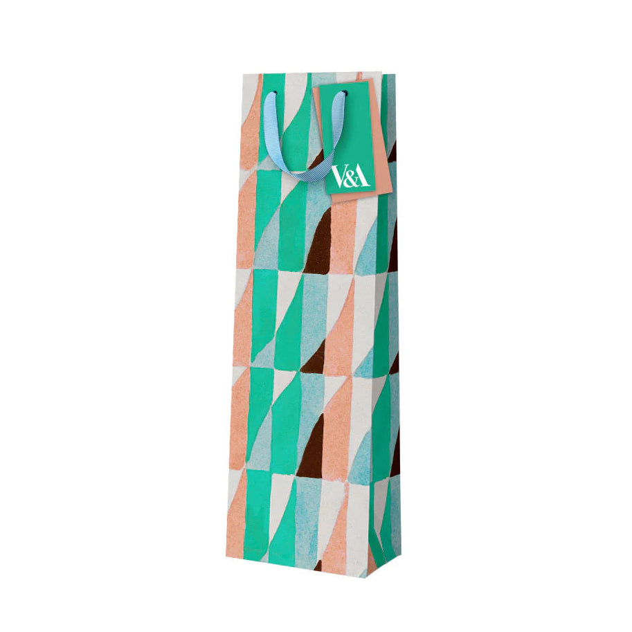Bottle Gift Bag - Turquoise Geometric Pattern