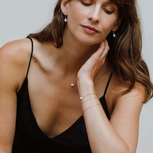 Fine Cord Gemstone Necklace - White Pearl