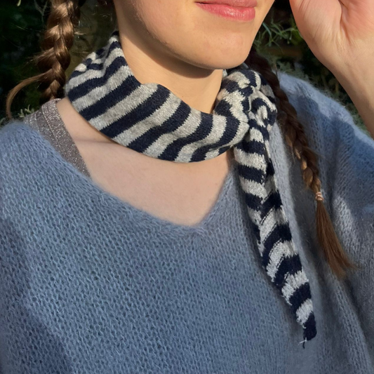 Wool Blend Triangle Neck Scarf - Grey Stripe