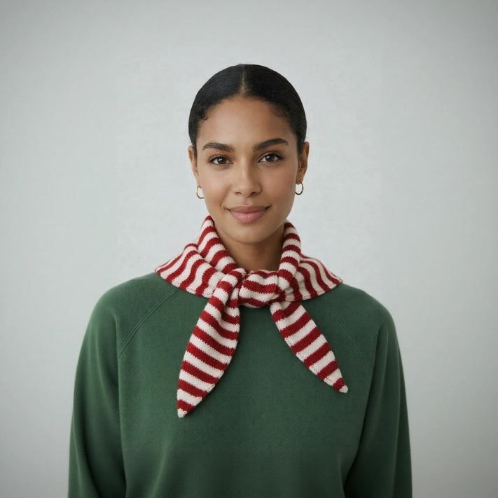 Wool Blend Triangle Neck Scarf - Red Stripe