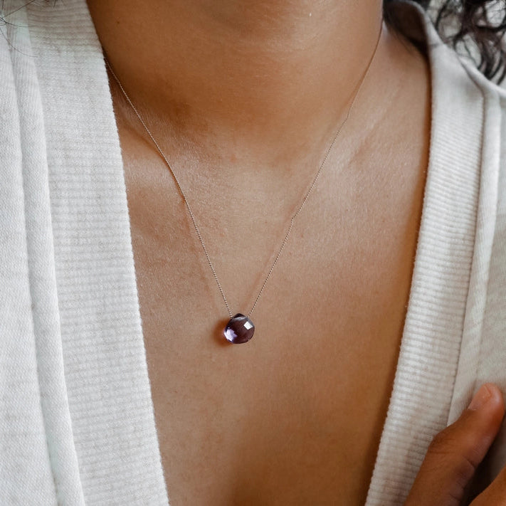 Silk Cord Birthstone Necklace - February Amethyst
