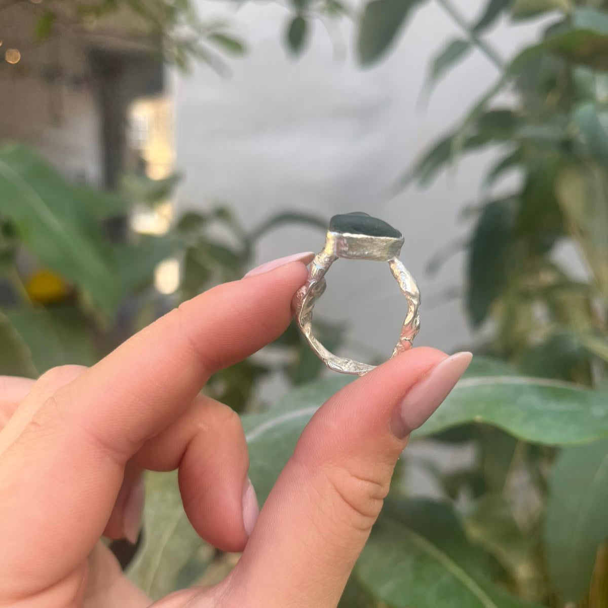 Fused Eco Silver Ring - Green Sea Glass