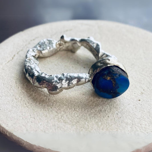 Fused Gold and Silver Ring - Blue Opal