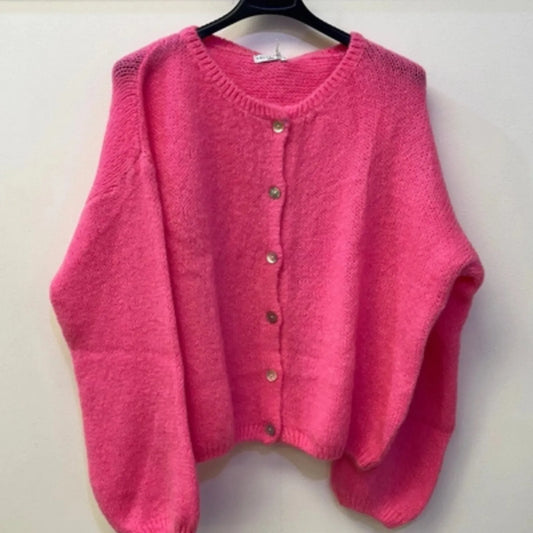 Mohair Blend Button Through Cardigan - Barbie Pink