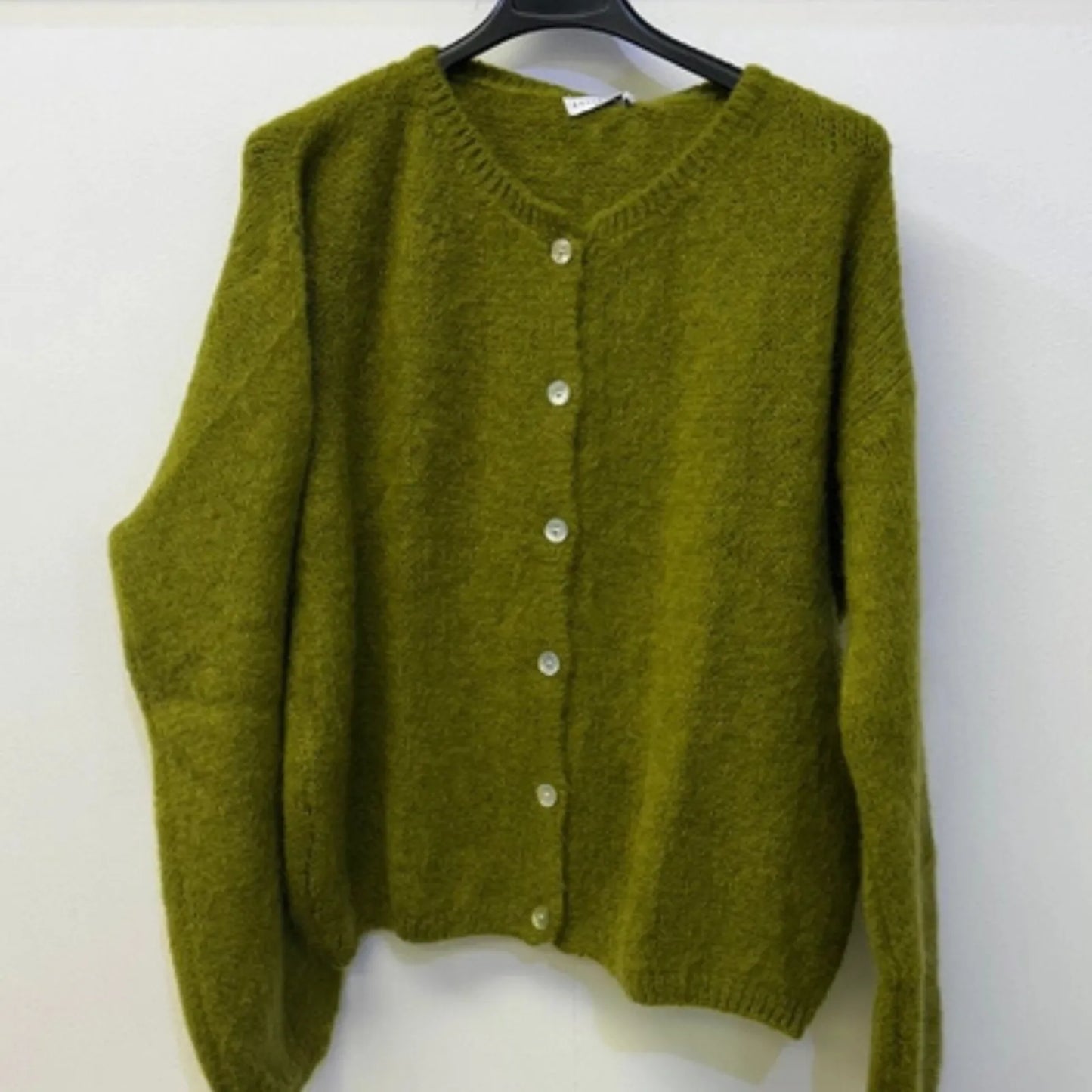 Mohair Blend Button Through Cardigan - Olive Green