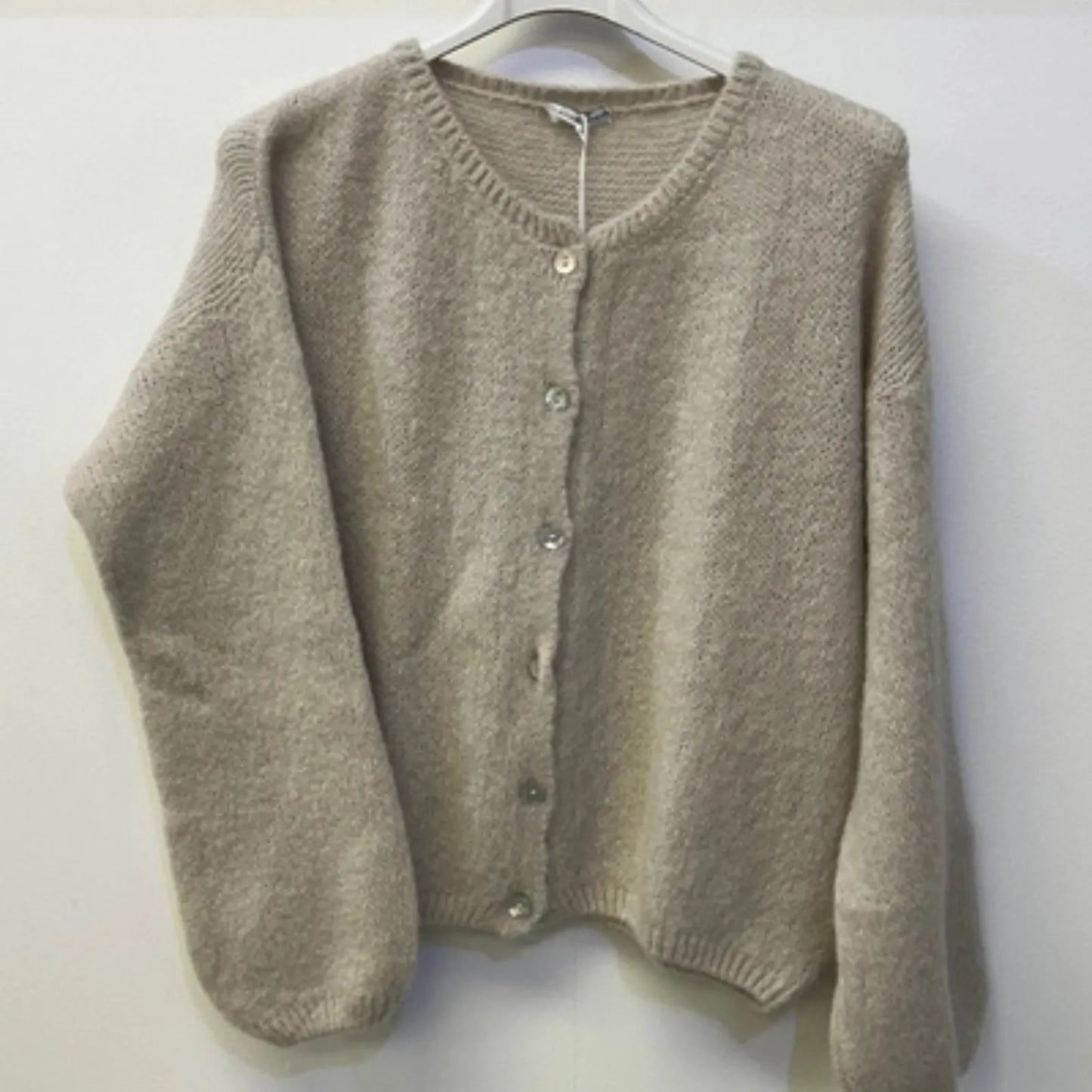 Mohair Blend Button Through Cardigan - Stone