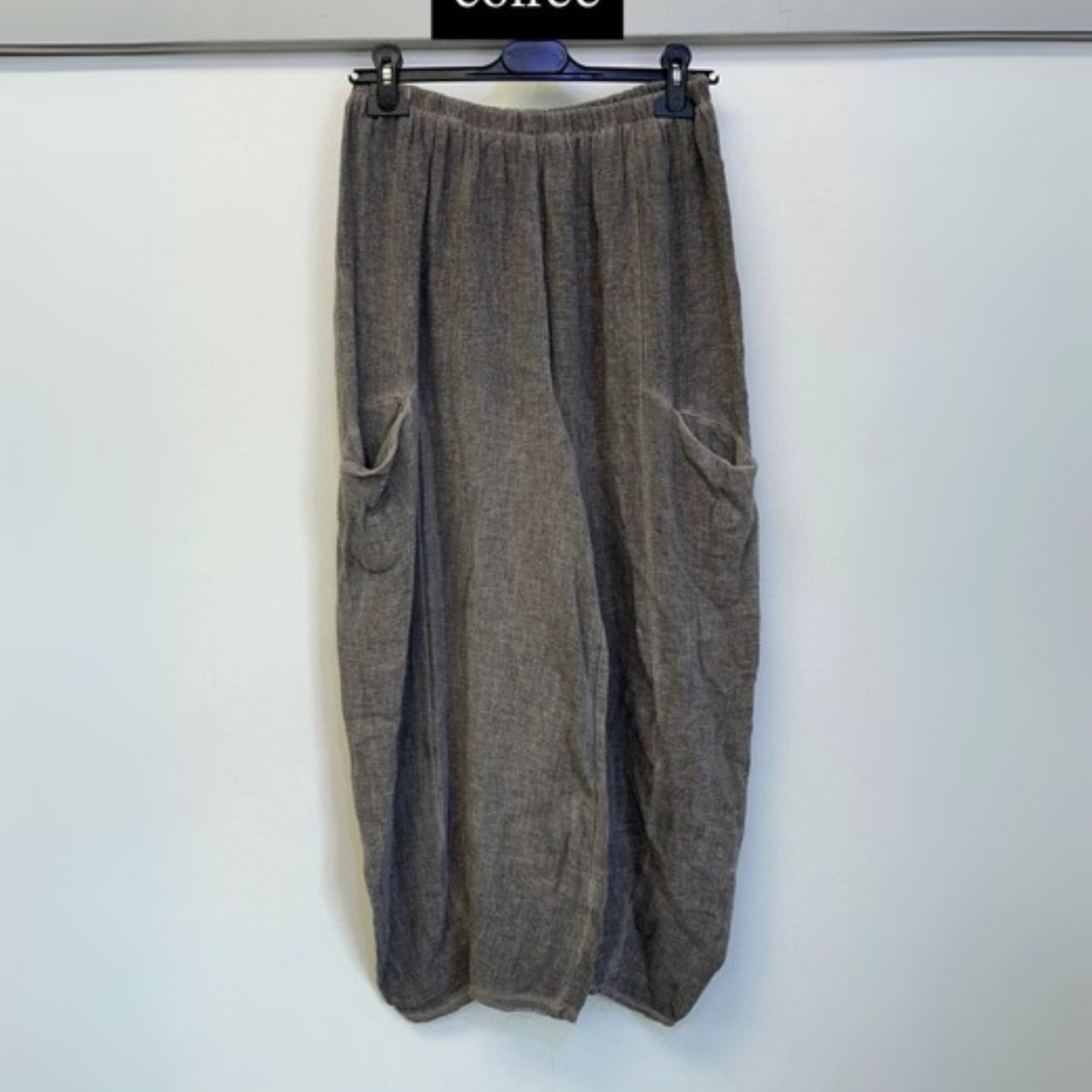 Linen and Cotton Loose Fit Trousers - Coffee