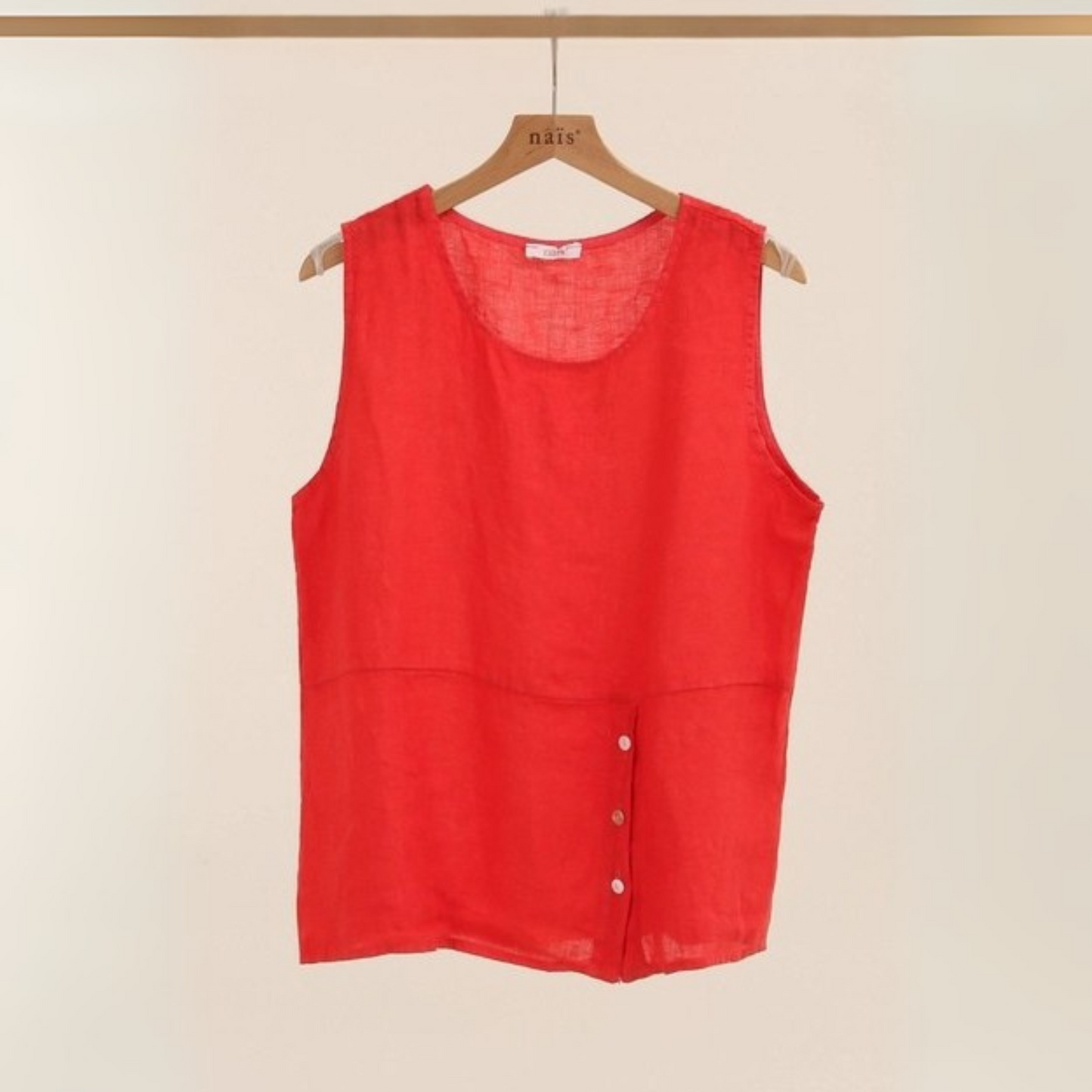 Linen Top with Button Detail - Coral