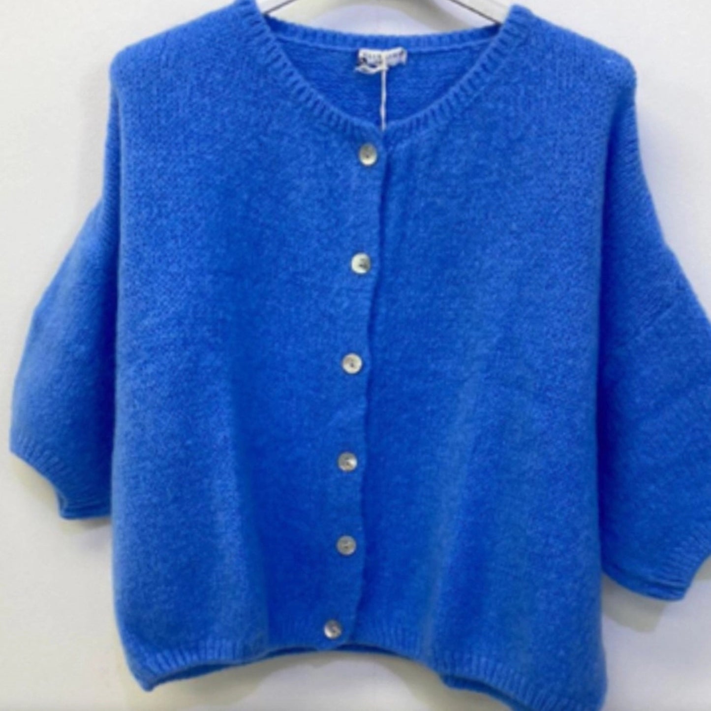 Mohair Blend Cropped Sleeve Cardigan - Cornflower Blue