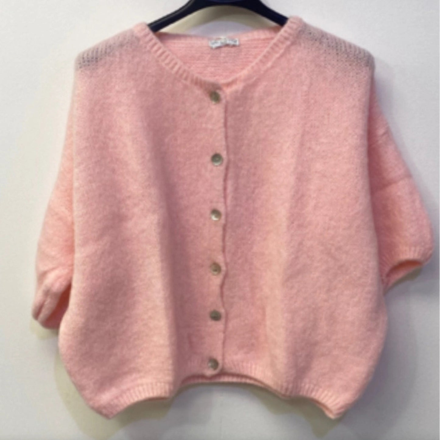 Mohair Blend Cropped Sleeve Cardigan - Soft Pink
