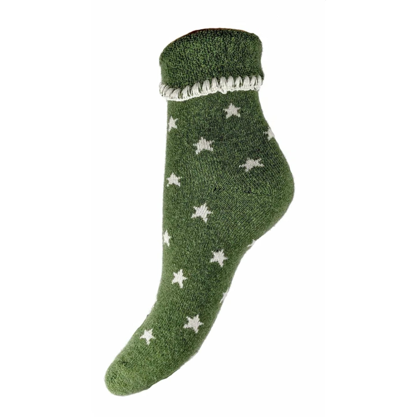 Wool Blend Socks - Green Stars