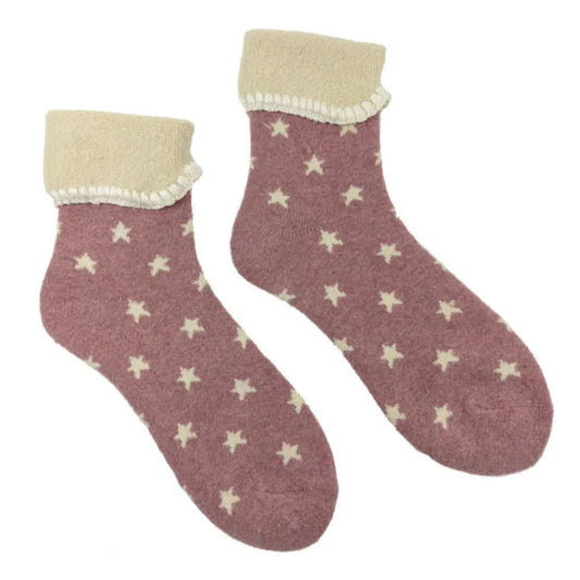 Wool Blend Socks - Pink Stars