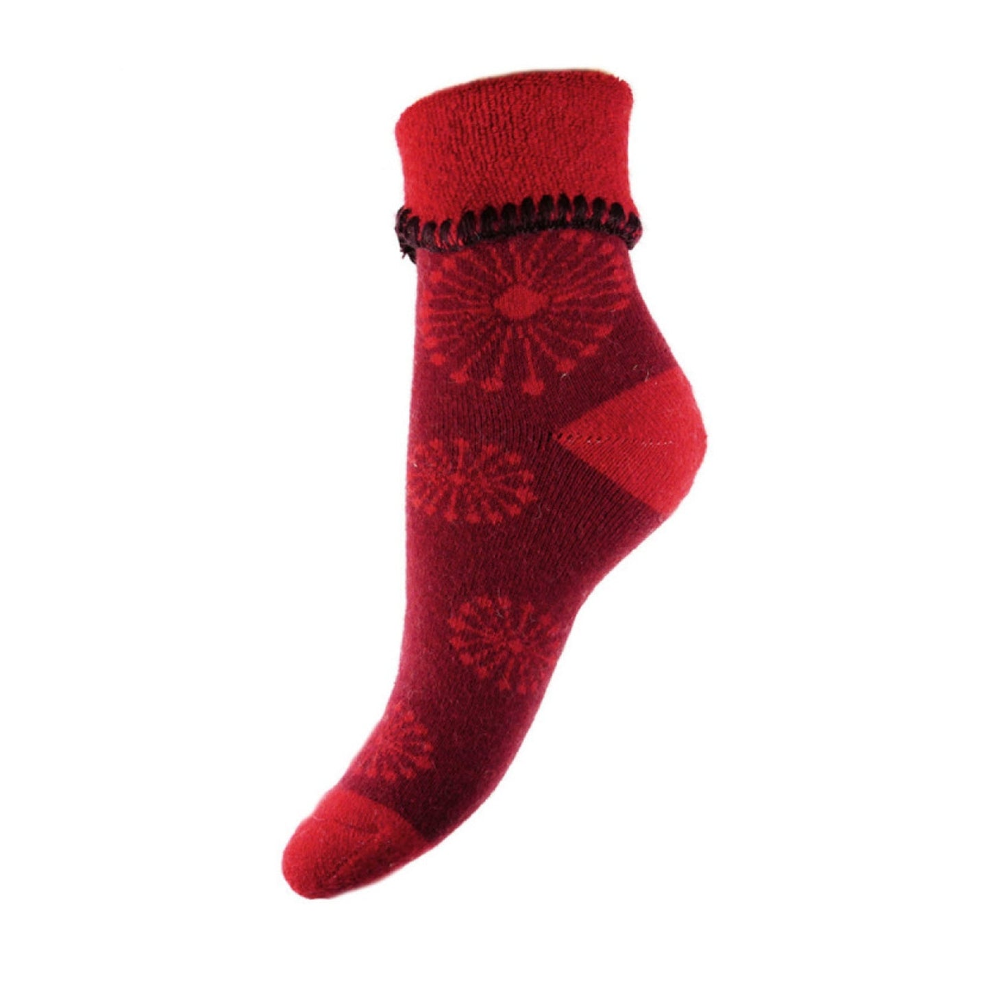Wool Blend Socks - Red Flowers