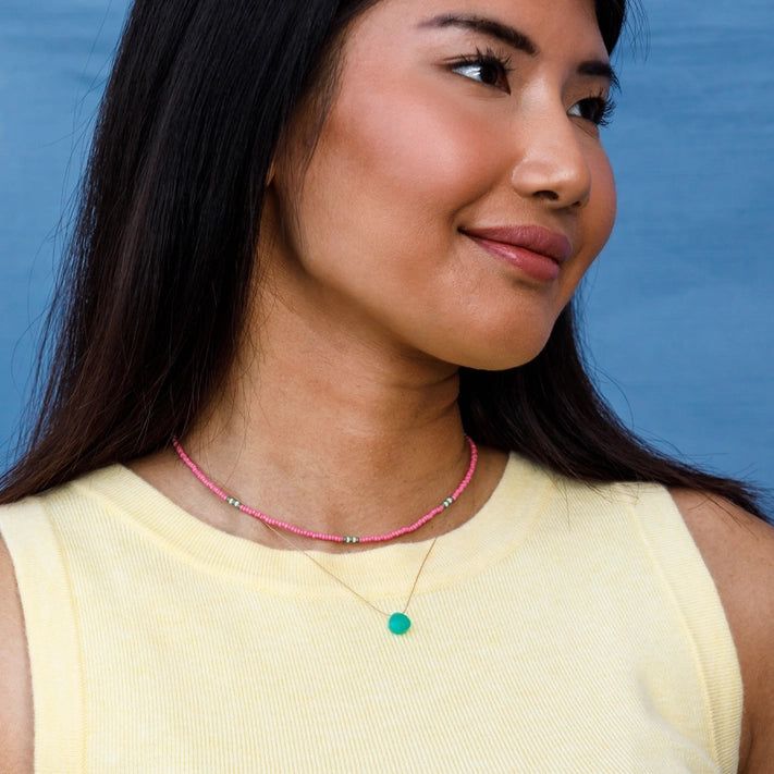 Fine Cord Necklace - Apple Green Chalcedony