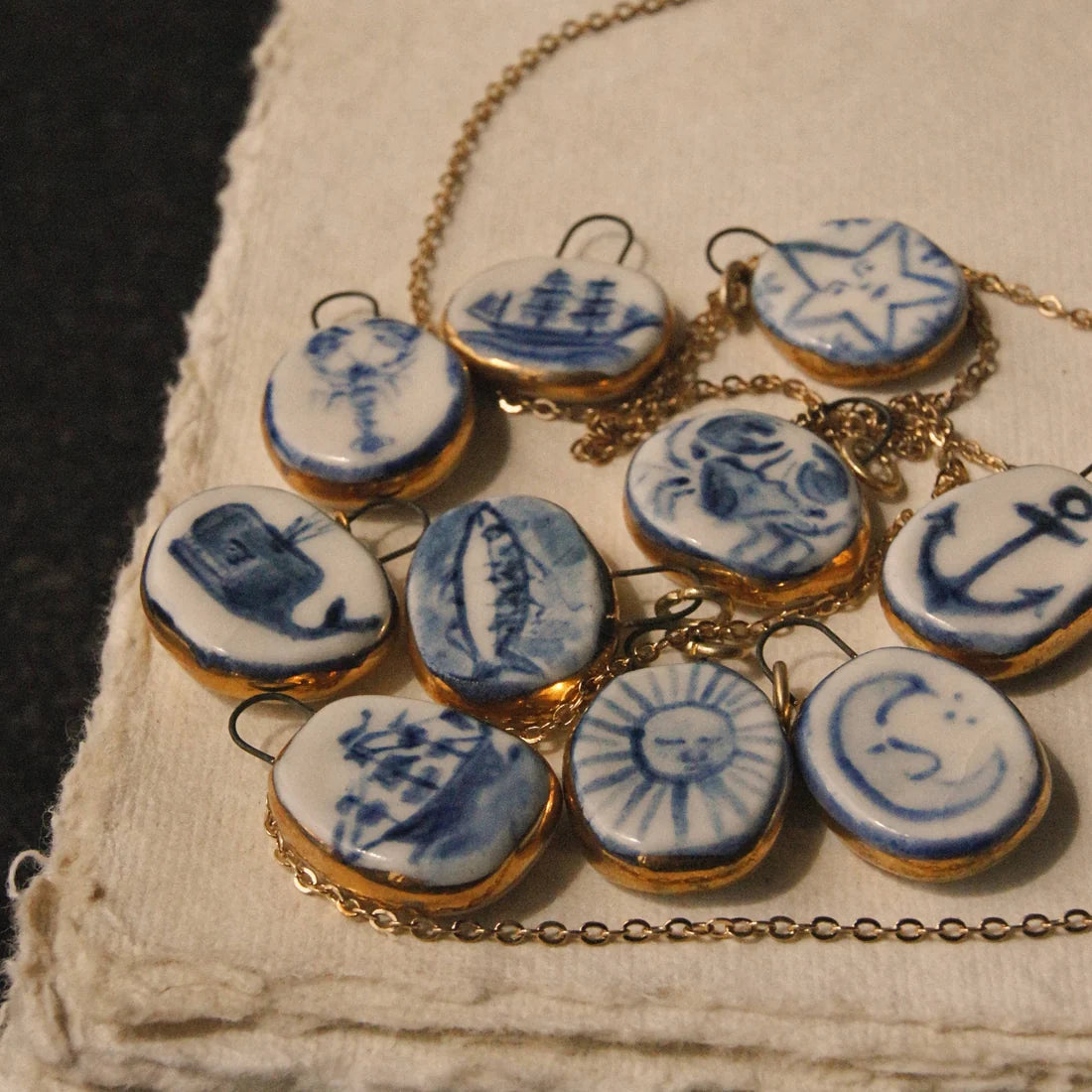 Porcelain and Gold Lustre Pendant - Ship