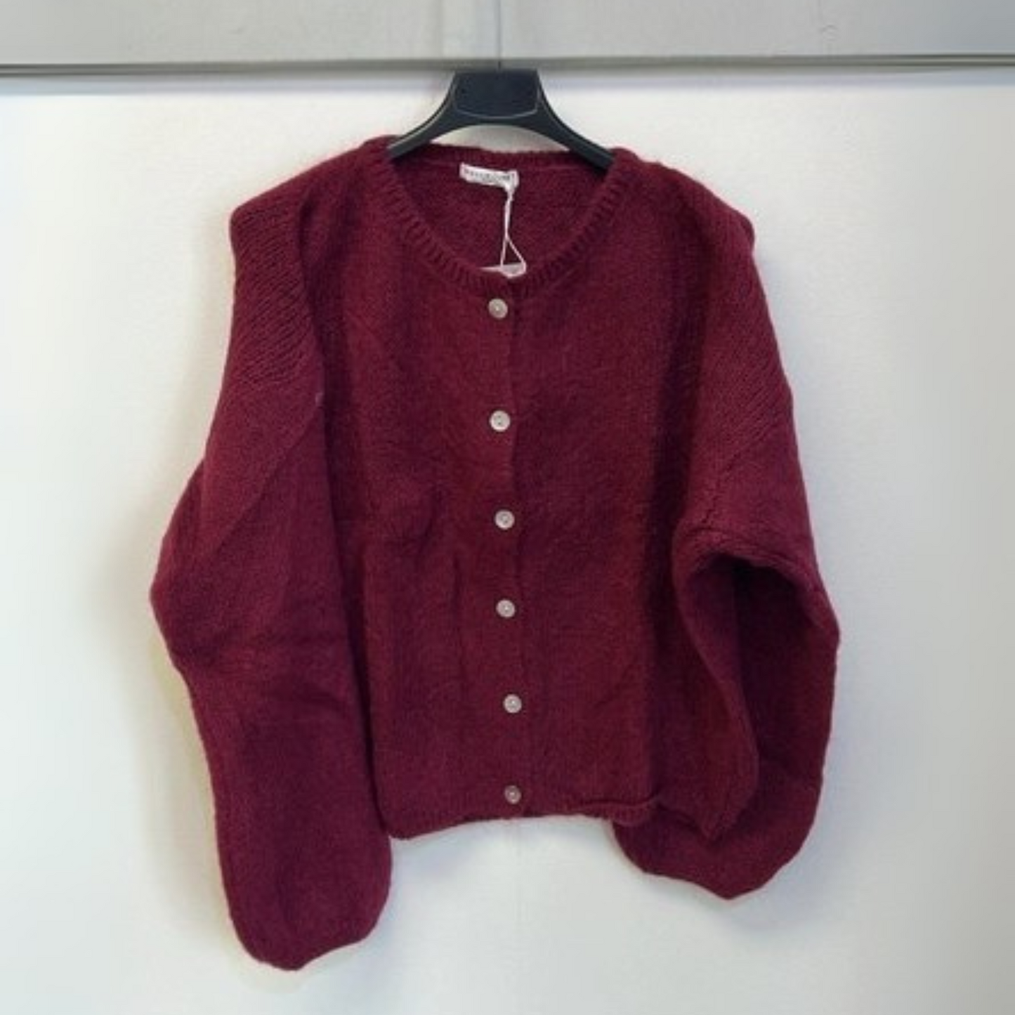 Mohair Blend Button Through Cardigan - Wine