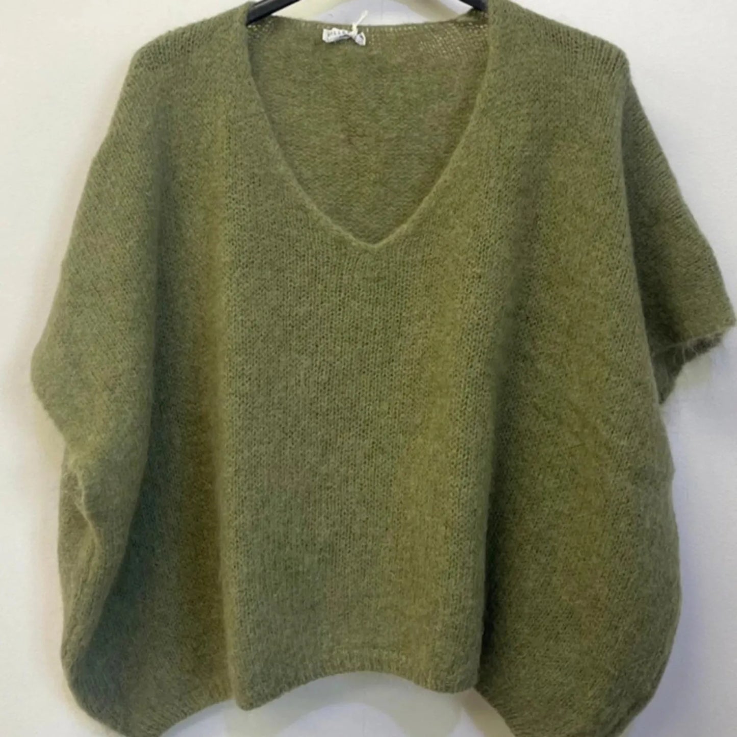 Drop Shoulder Mohair Blend Tank Top - Khaki Green