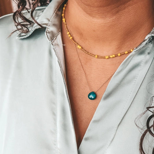 Silk Cord Birthstone Necklace - May Emerald