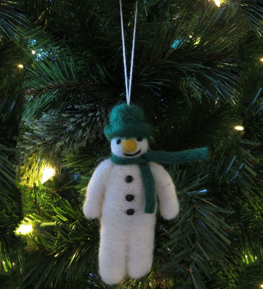 Hanging Felt Decoration - Snowman with Green Hat and Scarf