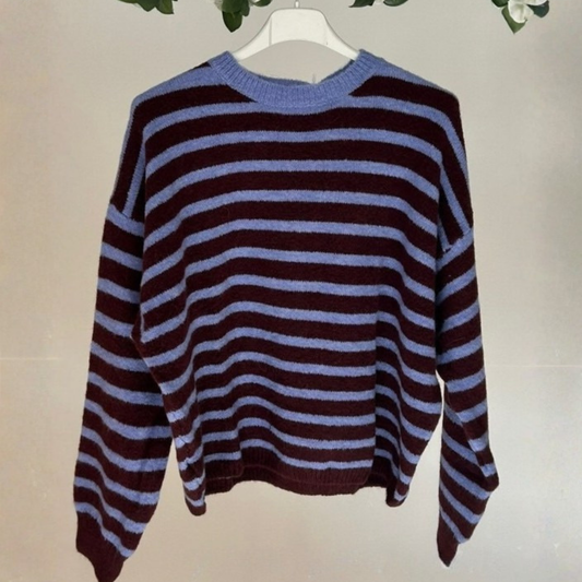 Alpaca Blend Striped Jumper - Hydrangea & Merlot