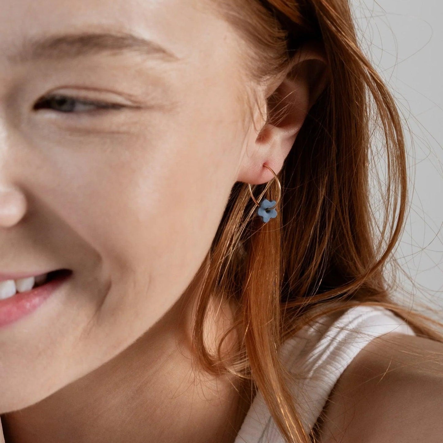 Gold Hoop Earrings - Blue Lapis Petal