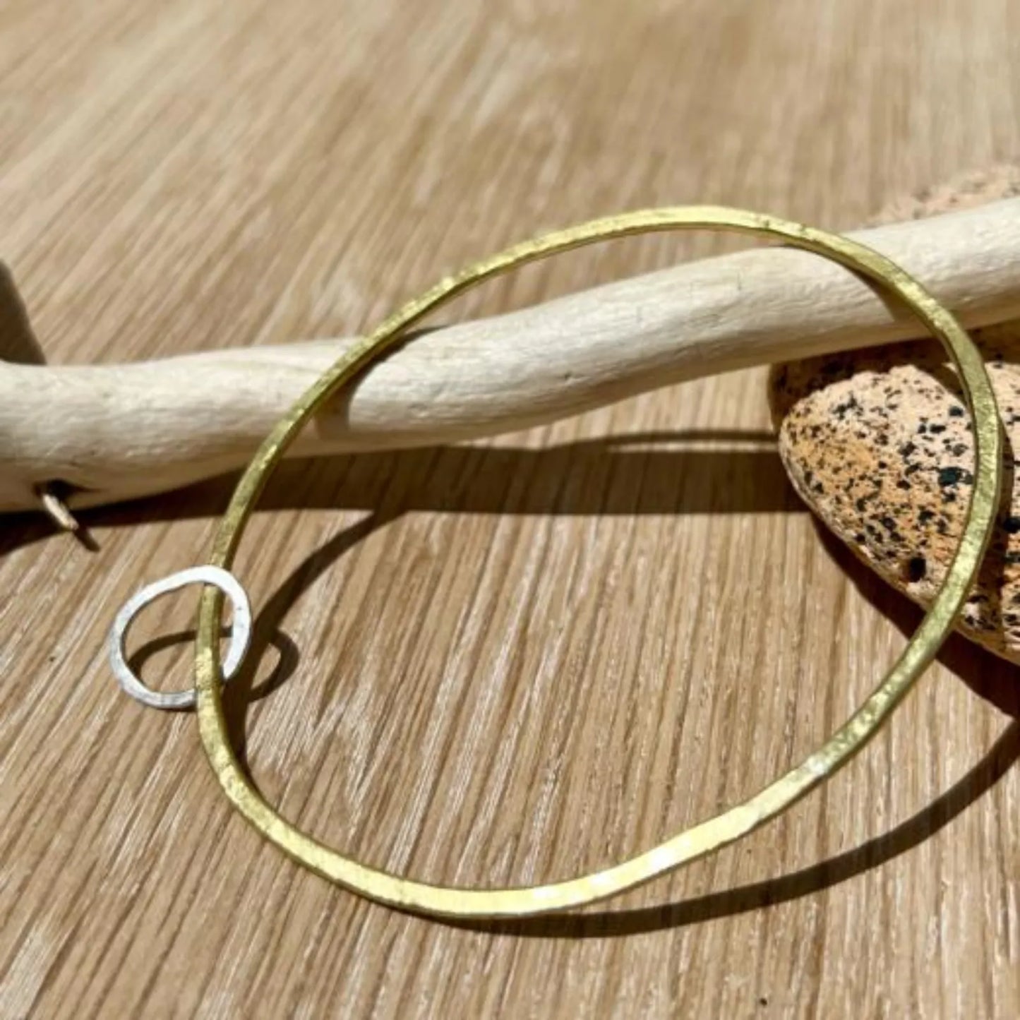 Brass Bangle with Silver Oval