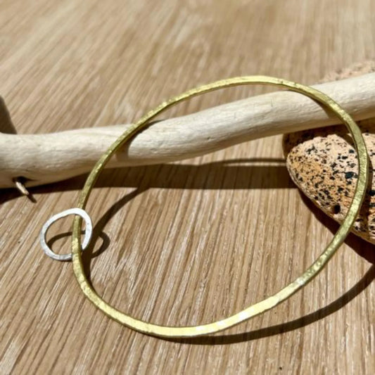 Brass Bangle with Silver Oval