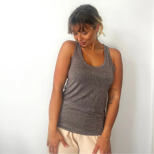 Faye Glitter Vest Top - Taupe