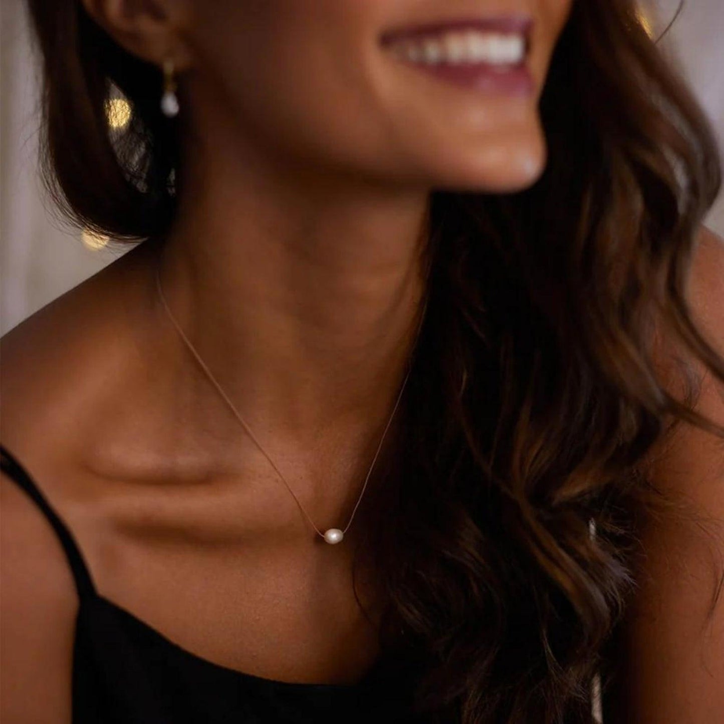 Wanderlust Life Fine Cord Gemstone Necklace - White Pearl