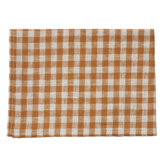 Fog Linen Linen Kitchen Cloth - Orange Gingham Check